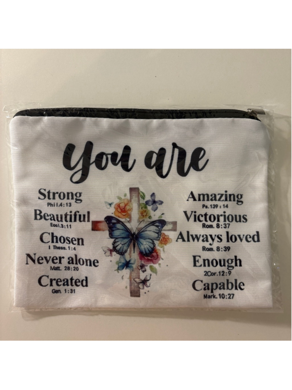 Inspirational “You Are” Butterfly Makeup Bag – Motivational Cosmetic Pouch Gift - Picture 1 of 4